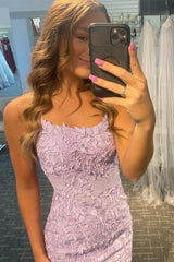 Lilac Homecoming Dress Tight Short Prom Dress with Appliques
