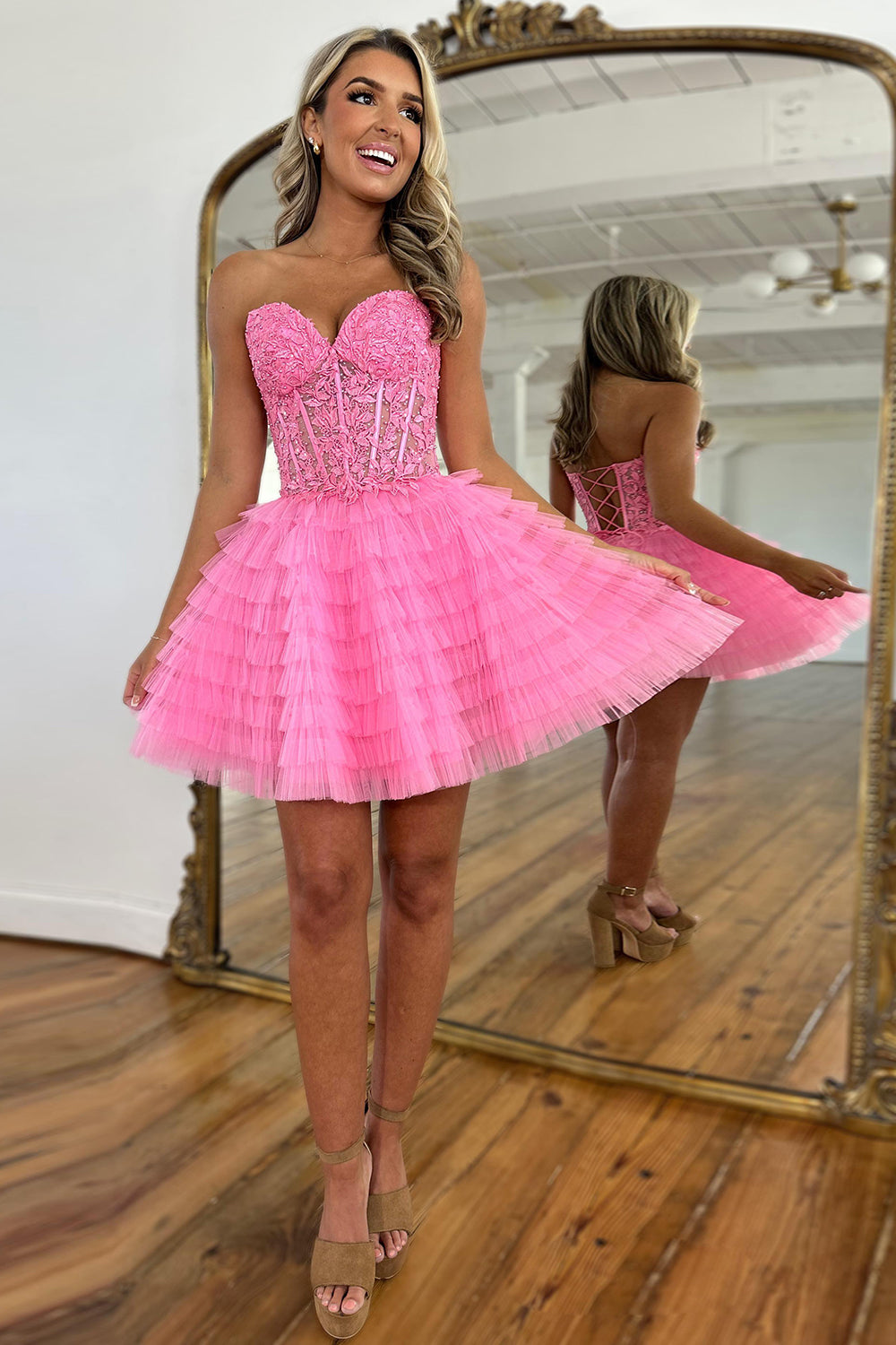 Lilac Homecoming Dresses A Line Sweetheart Tiered Short Cocktail Dresses With Appliques