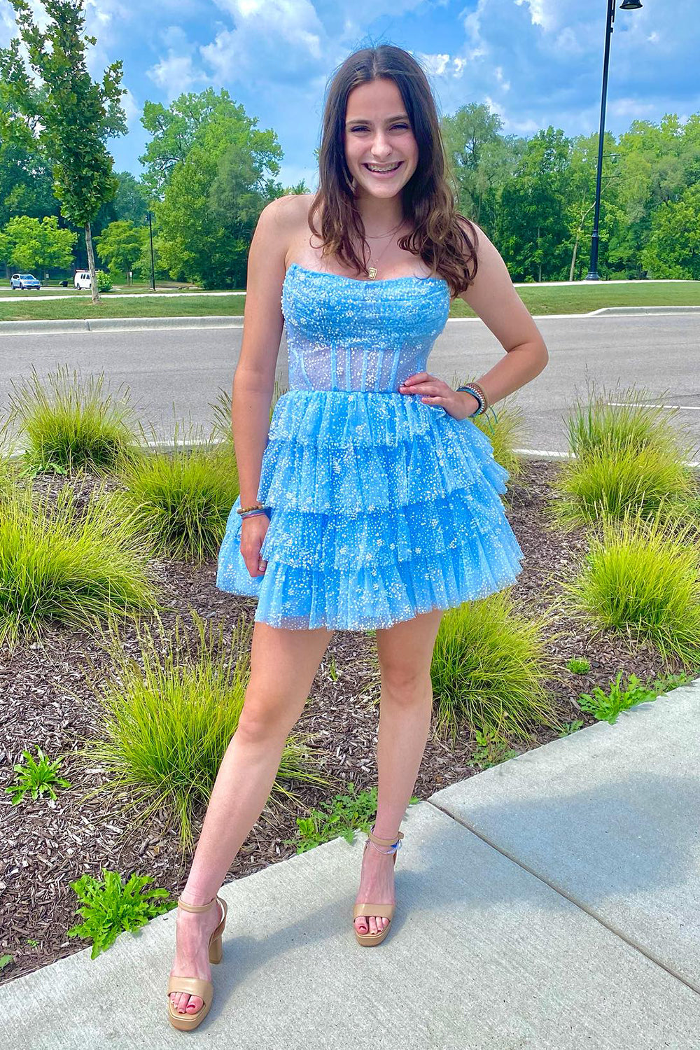 Lilac Homecoming Dresses Corset A-Line Short Tulle Tiered Prom Dress