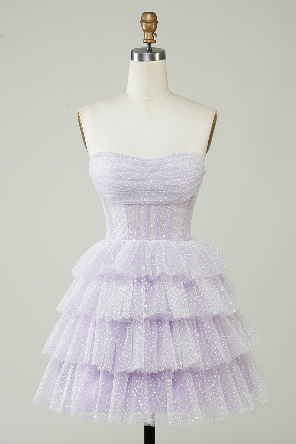 Lilac Homecoming Dress Corset A-Line Short Tulle Tiered Prom Dress Suzhoufashion
