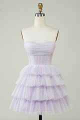 Lilac Homecoming Dresses Corset A-Line Short Tulle Tiered Prom Dress