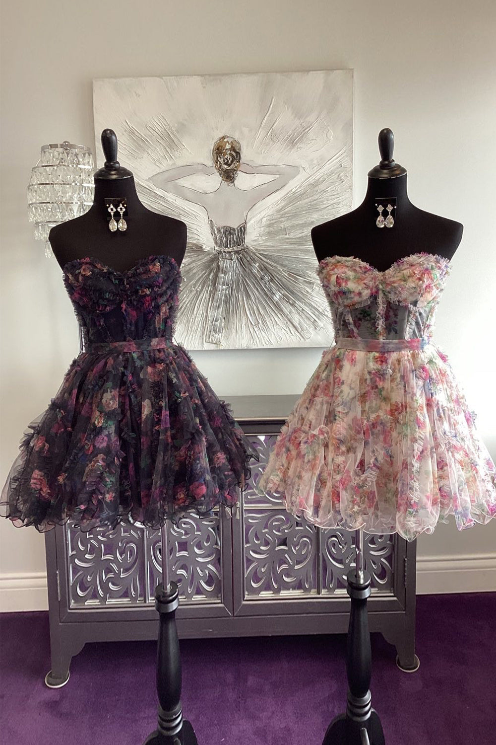Lilac Homecoming Dresses Corset Sweetheart Floral A-Line Short Cocktail Dresses with Ruffles