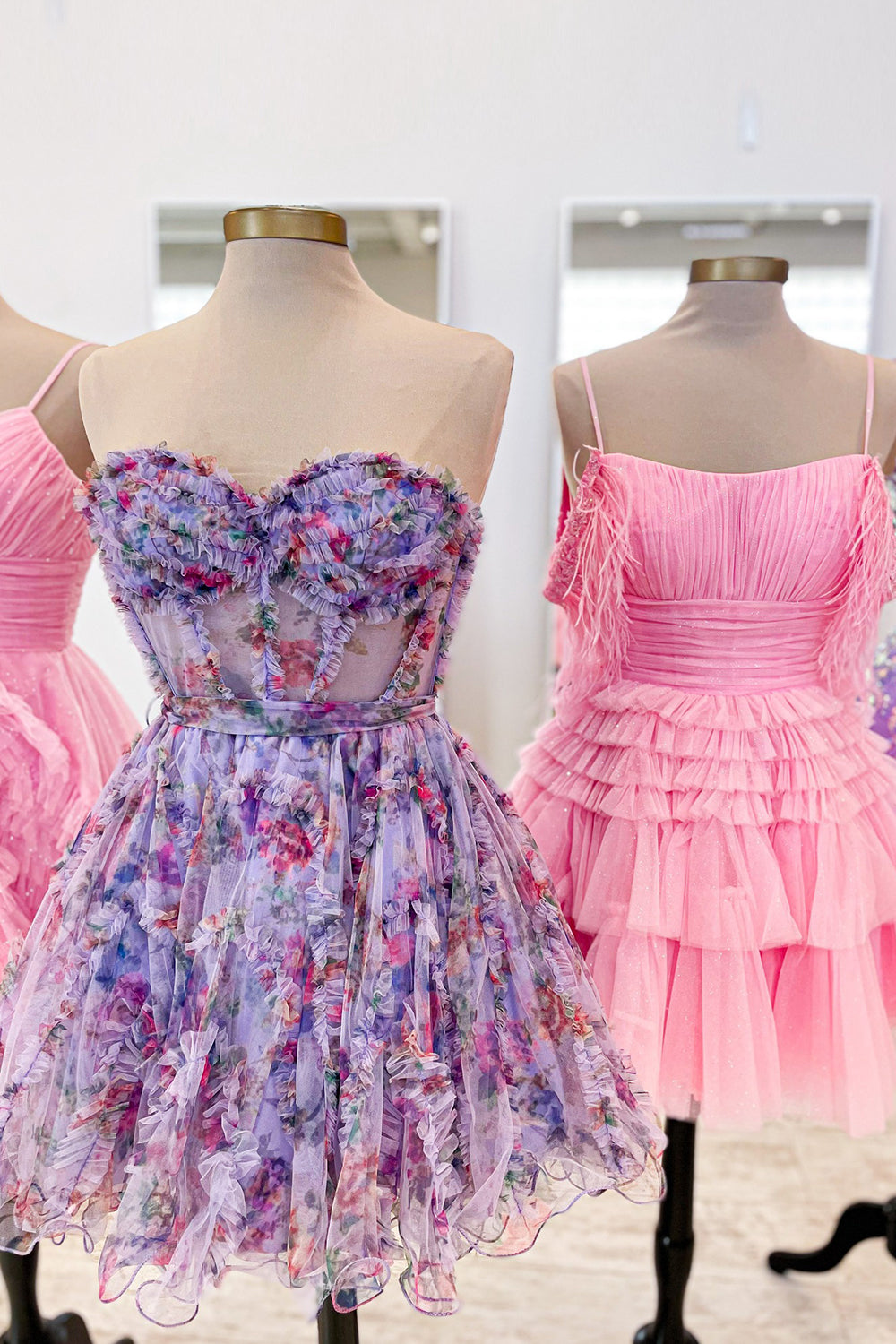 Lilac Homecoming Dresses Corset Sweetheart Floral A-Line Short Cocktail Dresses with Ruffles