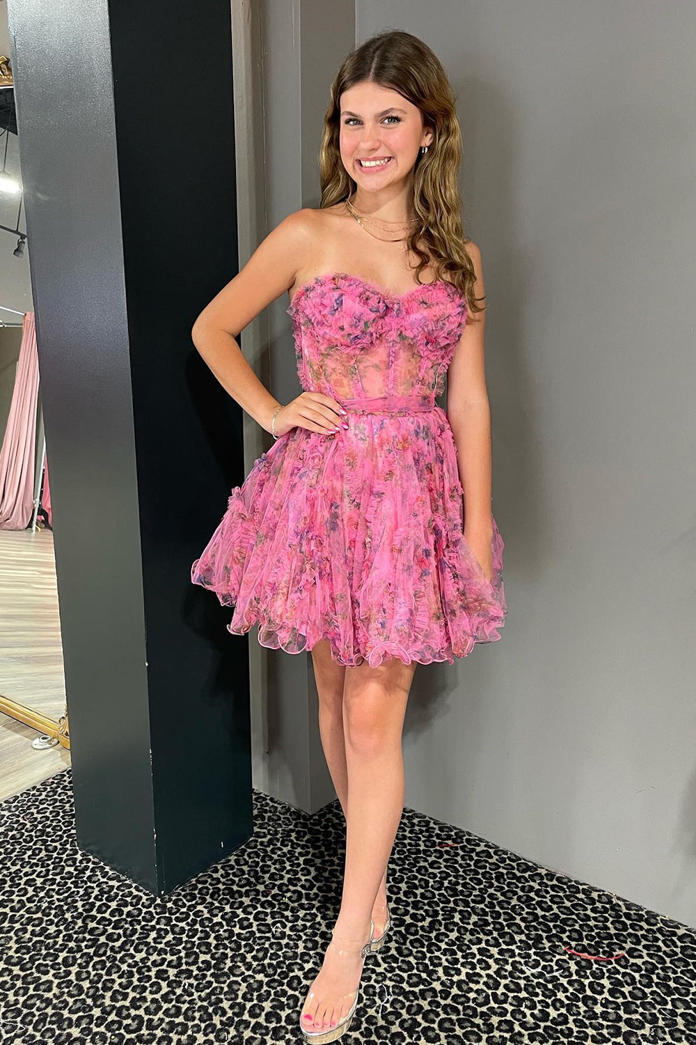 Lilac Homecoming Dresses Corset Sweetheart Floral A-Line Short Cocktail Dresses with Ruffles