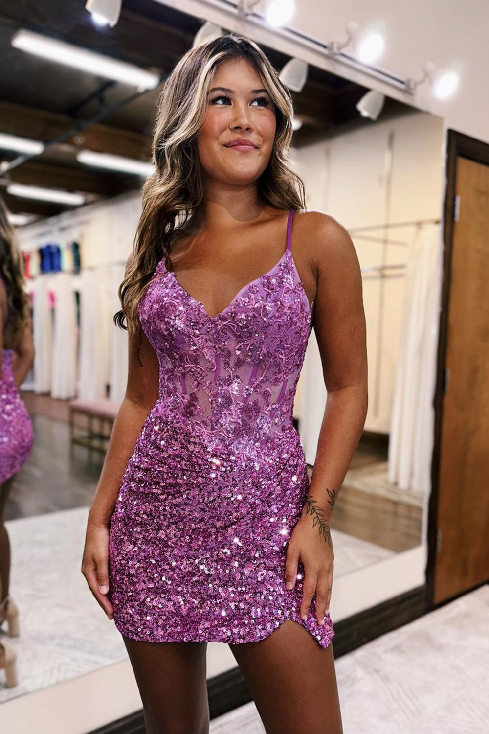 Lilac Homecoming Dresses Sequin Corset Tight Short Cocktail Dresses