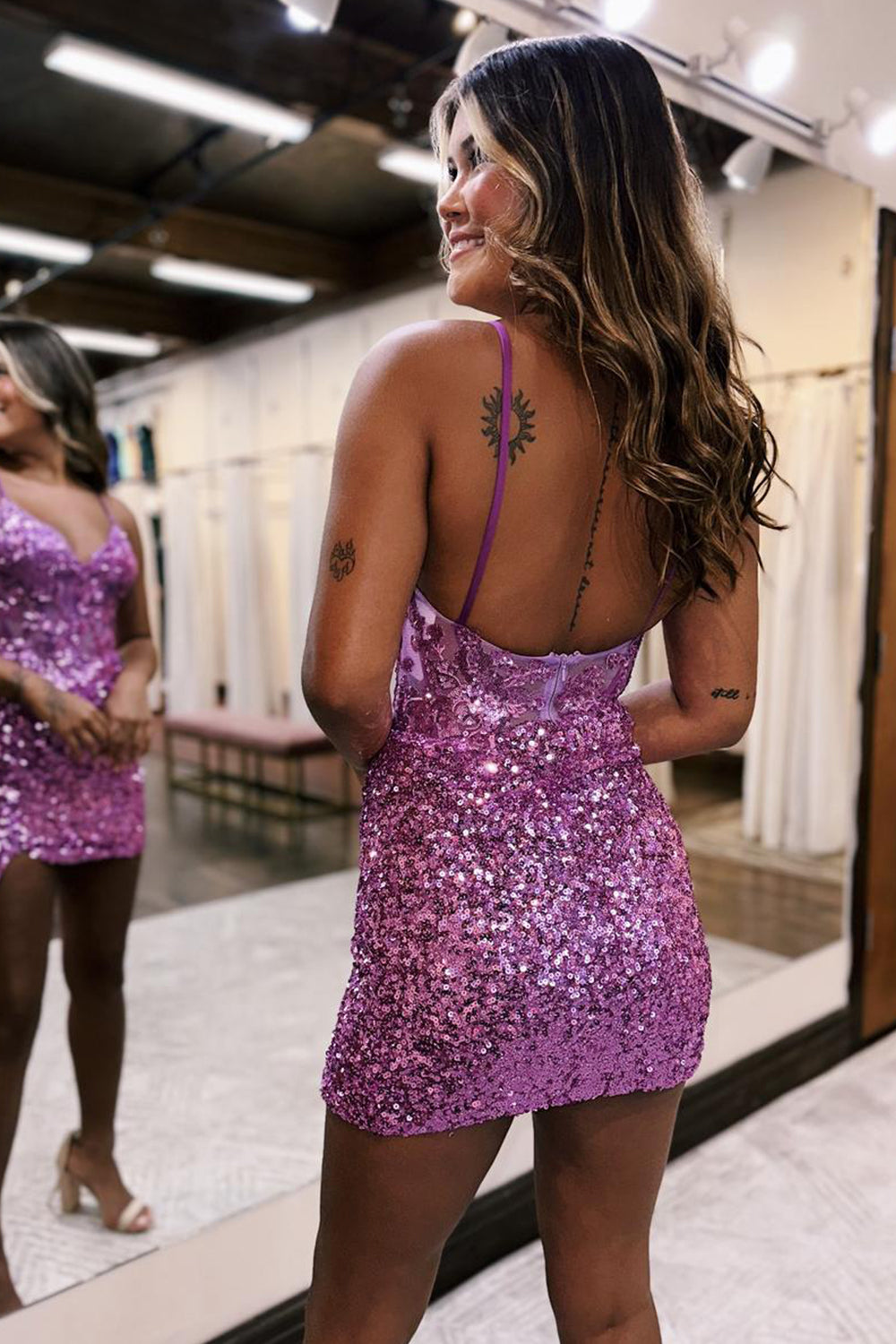 Lilac Homecoming Dresses Sequin Corset Tight Short Cocktail Dresses