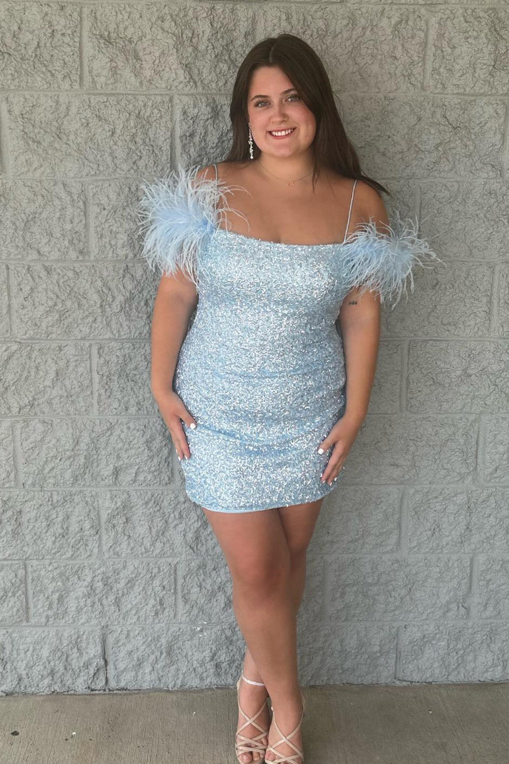 Lilac Homecoming Dresses Sequin Tight Short Cocktail Dresses with Feathers