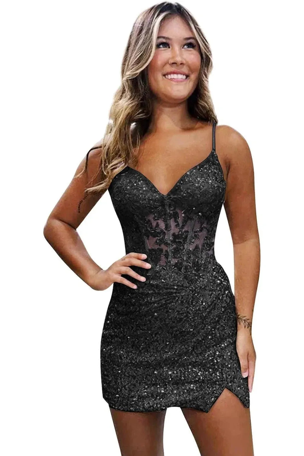 Lilac Homecoming Dresses Spaghetti Straps Sequin Corset Tight Short Cocktail Dresses