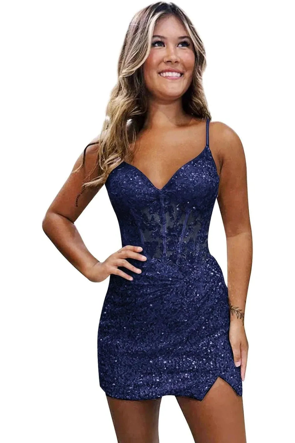 Lilac Homecoming Dresses Spaghetti Straps Sequin Corset Tight Short Cocktail Dresses
