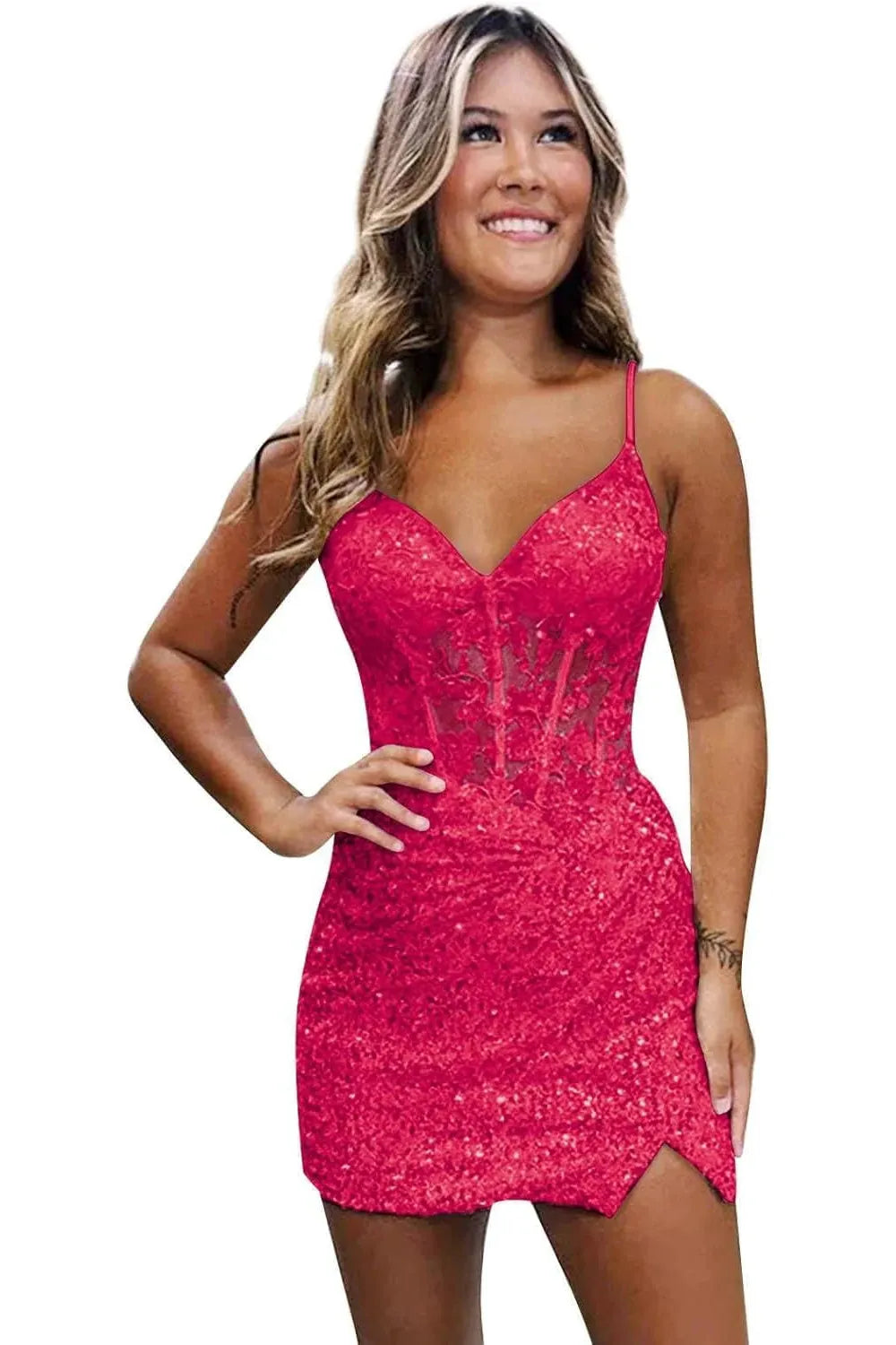 Lilac Homecoming Dresses Spaghetti Straps Sequin Corset Tight Short Cocktail Dresses