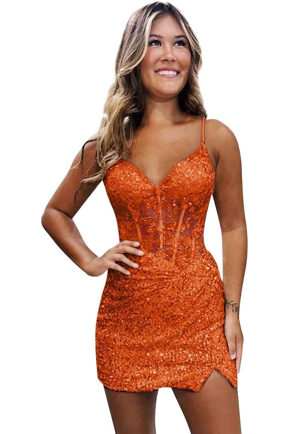 Lilac Homecoming Dresses Spaghetti Straps Sequin Corset Tight Short Cocktail Dresses