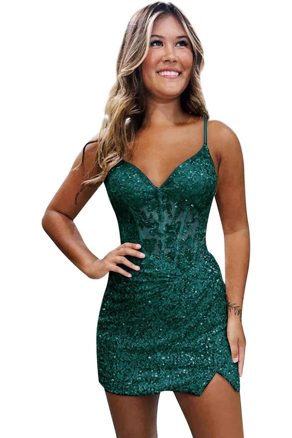 homecoming dresses with spaghetti straps Suzhoufashion Lilac Homecoming Dresses Spaghetti Straps Sequin Corset Tight Short Cocktail Dresses