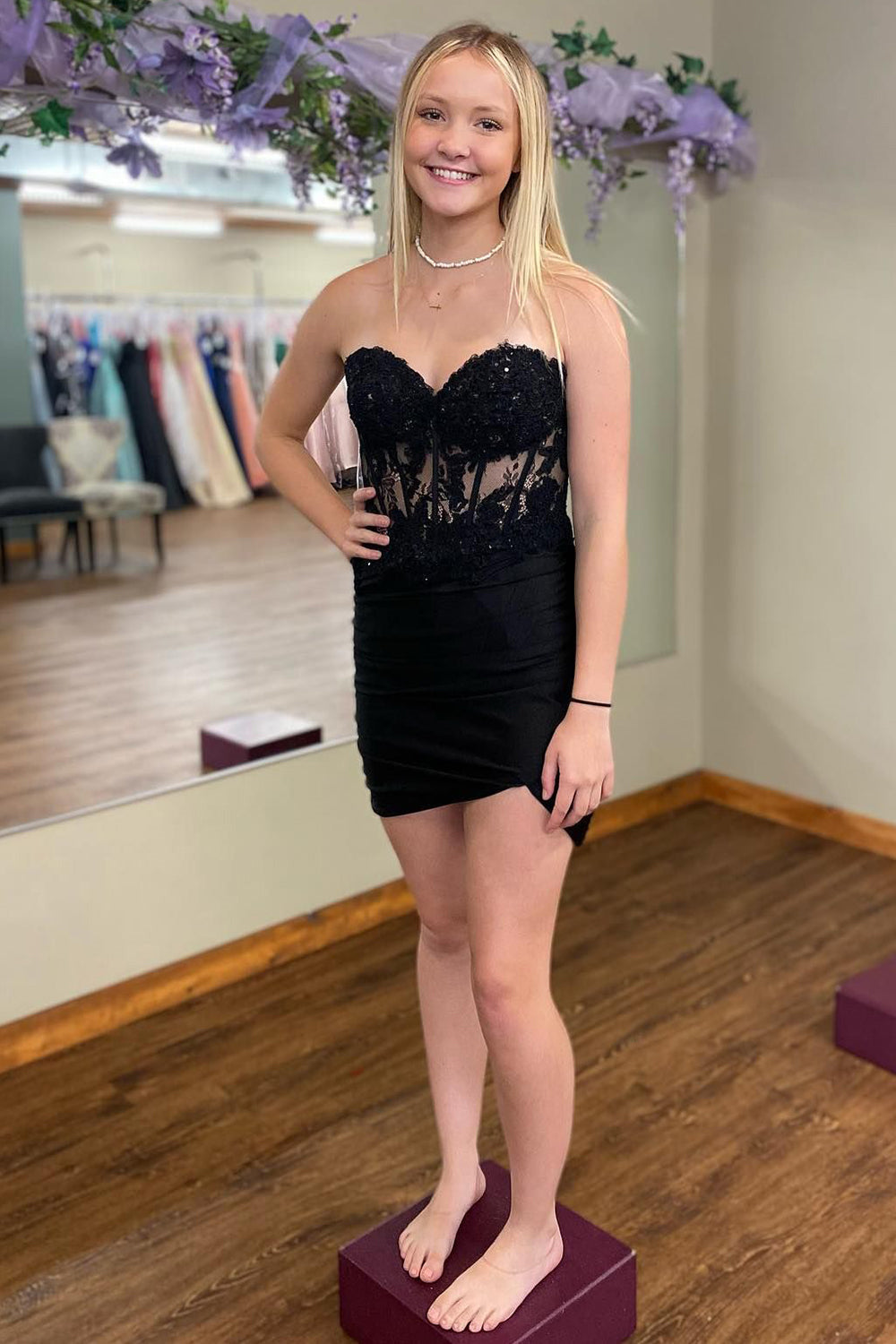 Lilac Homecoming Dresses Strapless Corset Sequin Short Tight Prom Dress