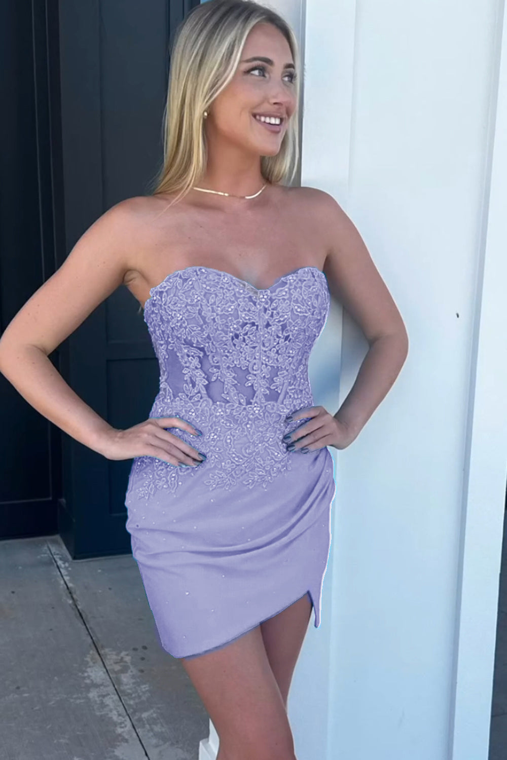 Lilac Homecoming Dresses Strapless Corset Sequin Short Tight Prom Dress