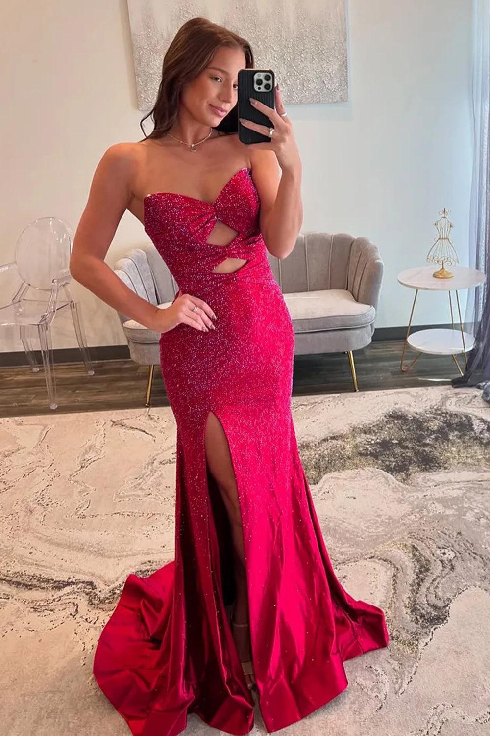 Lilac Prom Dress Hollow Out Sweetheart Formal Dress With Slit