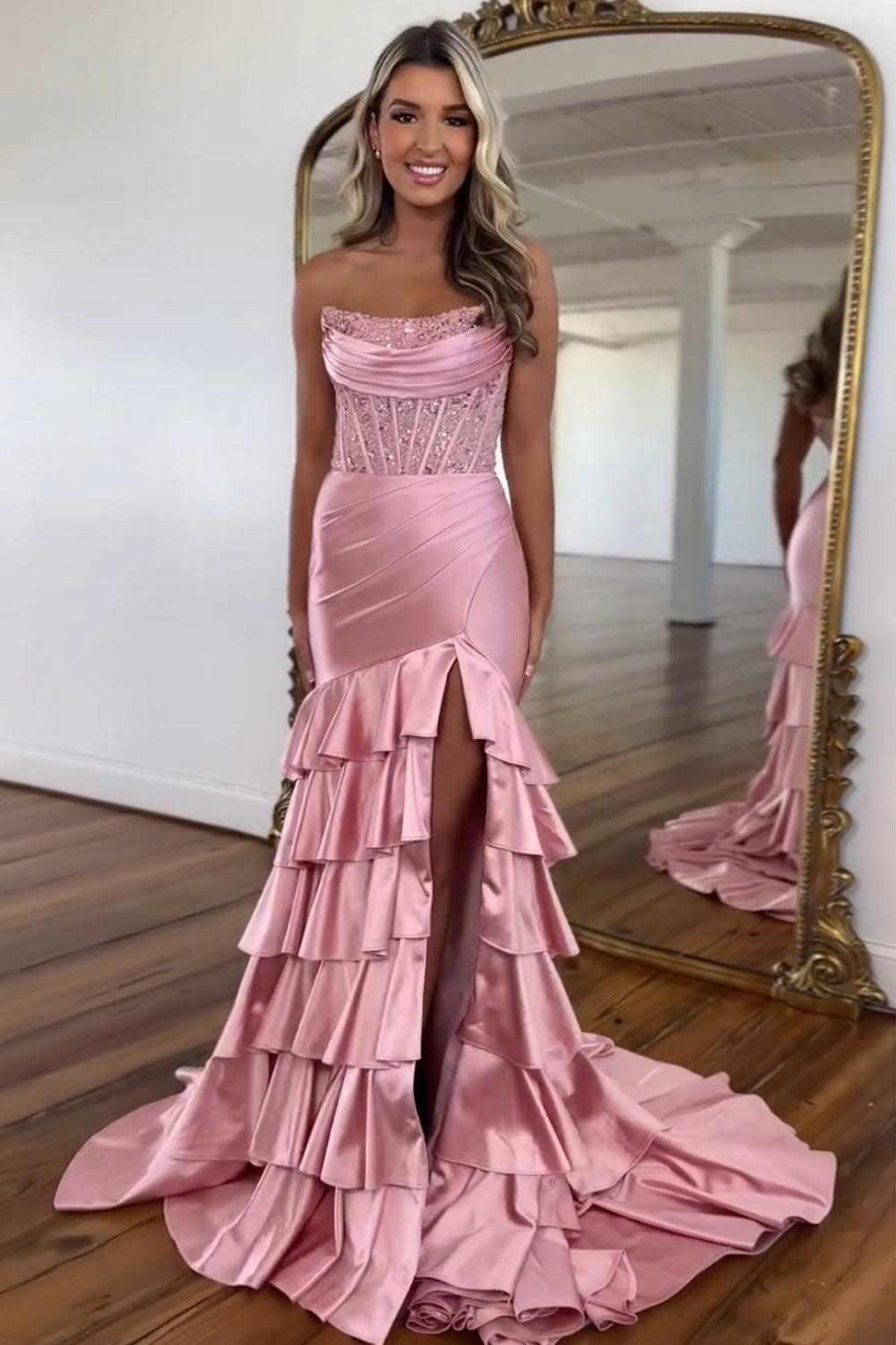 Suzhoufashion Lilac Prom Dress Tiered Mermaid Long Corset Formal Dress With Slit – suzhoufashion Suzhoufashion Lilac Prom Dress Tiered Mermaid Long Corset Formal Dress With Slit – suzhoufashion