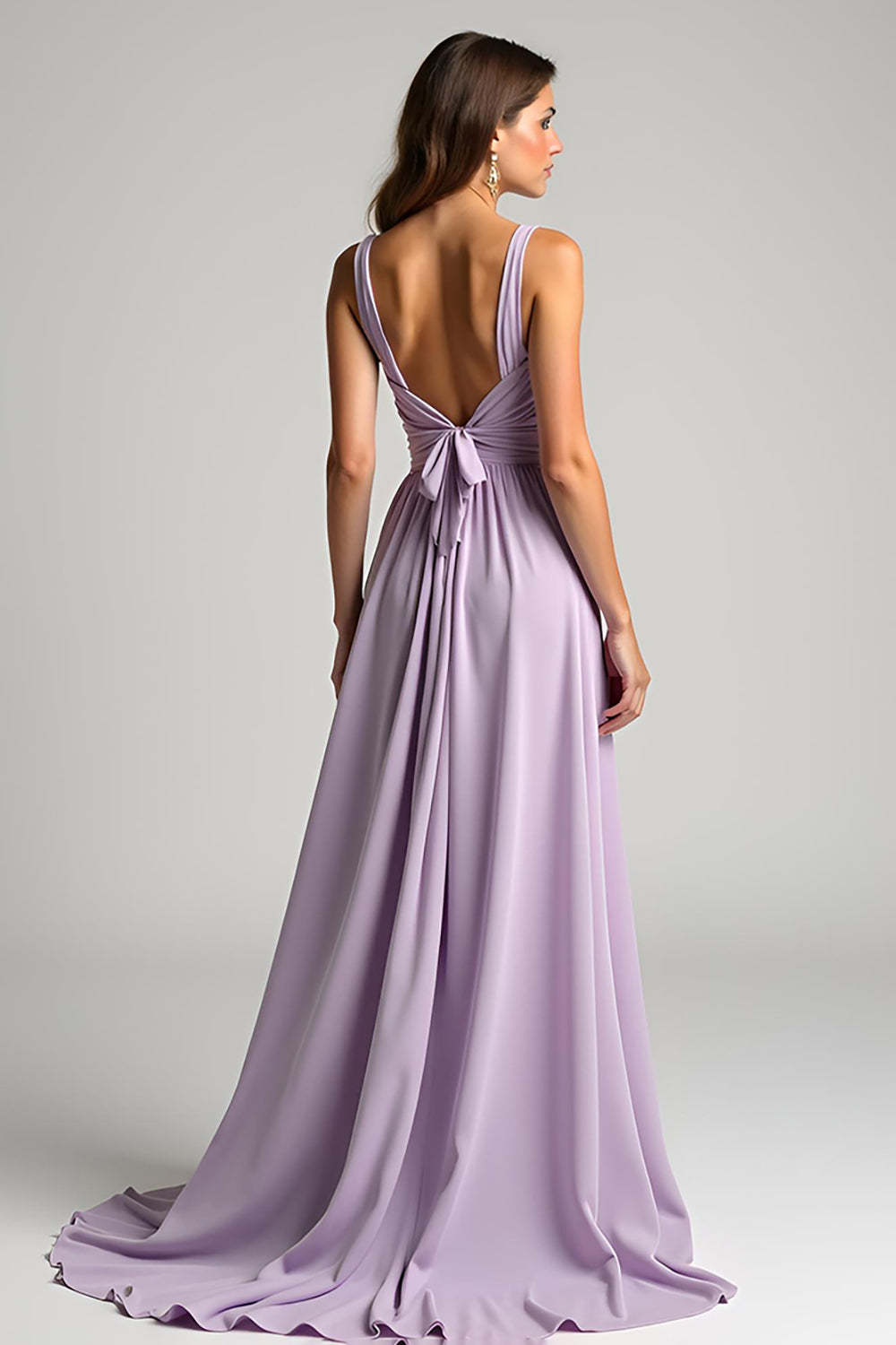 Lilac Ruched A Line Long Formal Dress