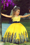 Little Princess Yellow Ball Gown Girls Pageant Dress Cute Flower Girl Dress with Black Lace MH006
