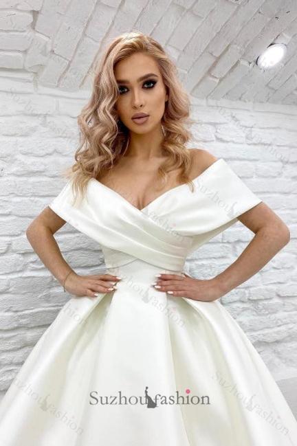 Long A Line Wedding Dress Off The Shoulder Ivory Sleeveless Bridal Gown