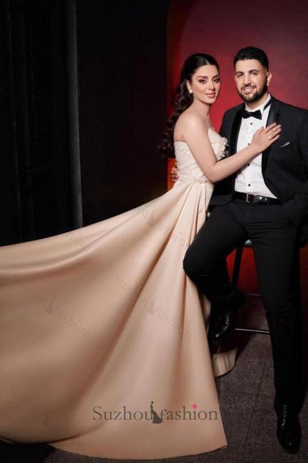 Long Mermaid Wedding Dress Strapless Sequined Bridal Gown With Pearls