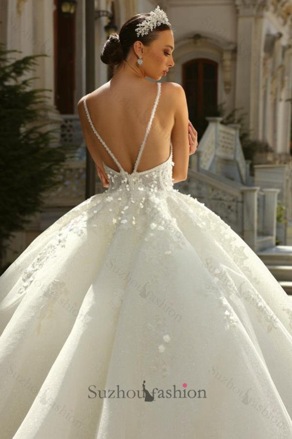 Long Princess Wedding Dress A Line Ivory Spaghetti Straps Tulle Lace Bridal Gown With Glitter Long Princess Wedding Dress A Line Ivory Spaghetti Straps Tulle Lace Bridal Gown With Glitter