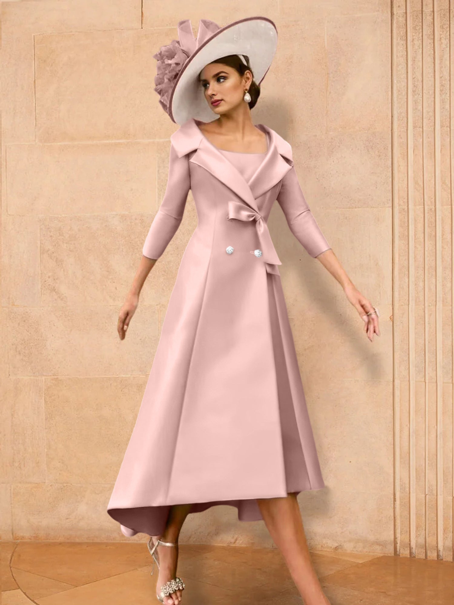 Long Sleeve A Line Gown for the Mother of the Bride with Bowknot