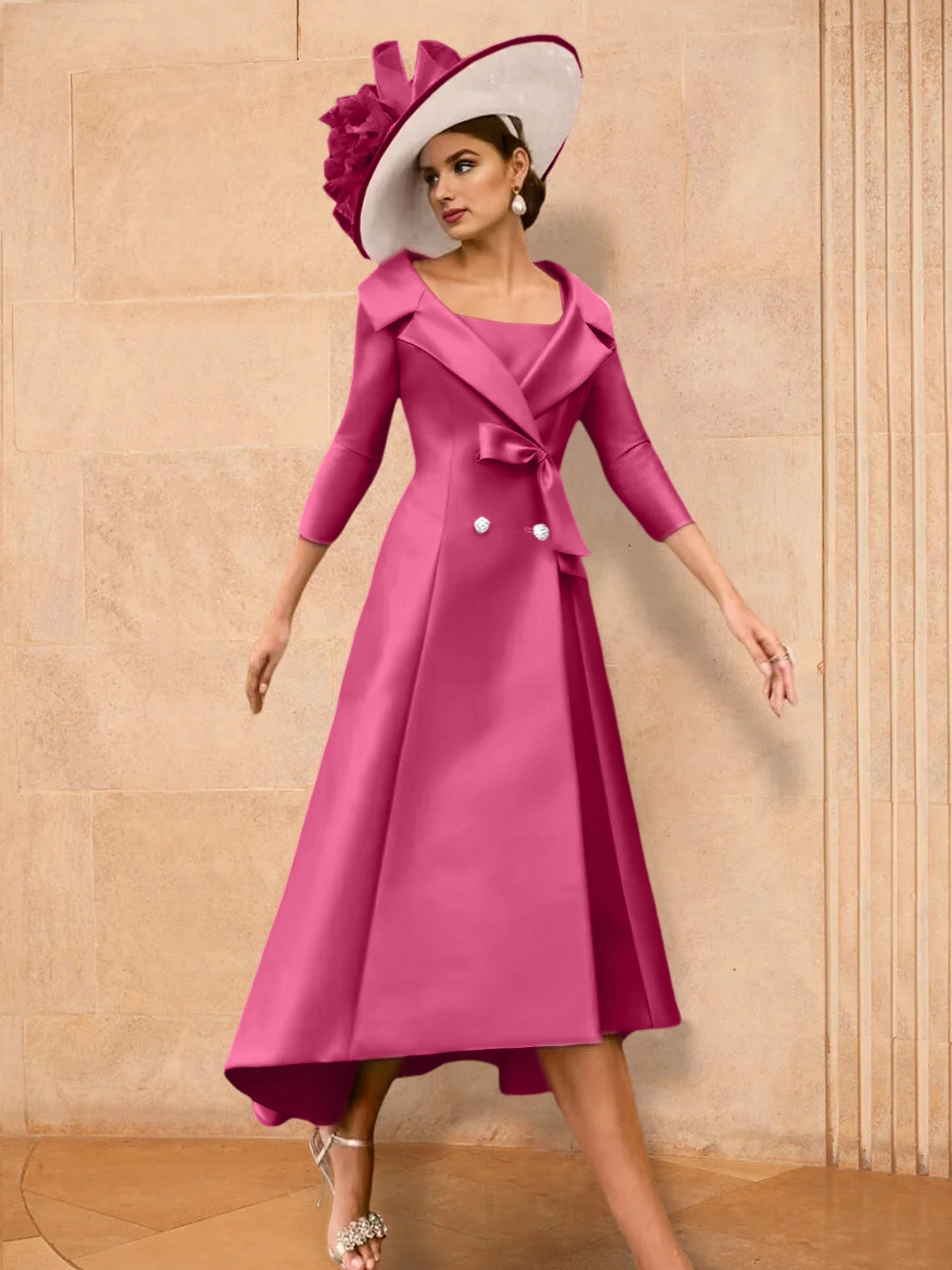 Long Sleeve A Line Gown for the Mother of the Bride with Bowknot