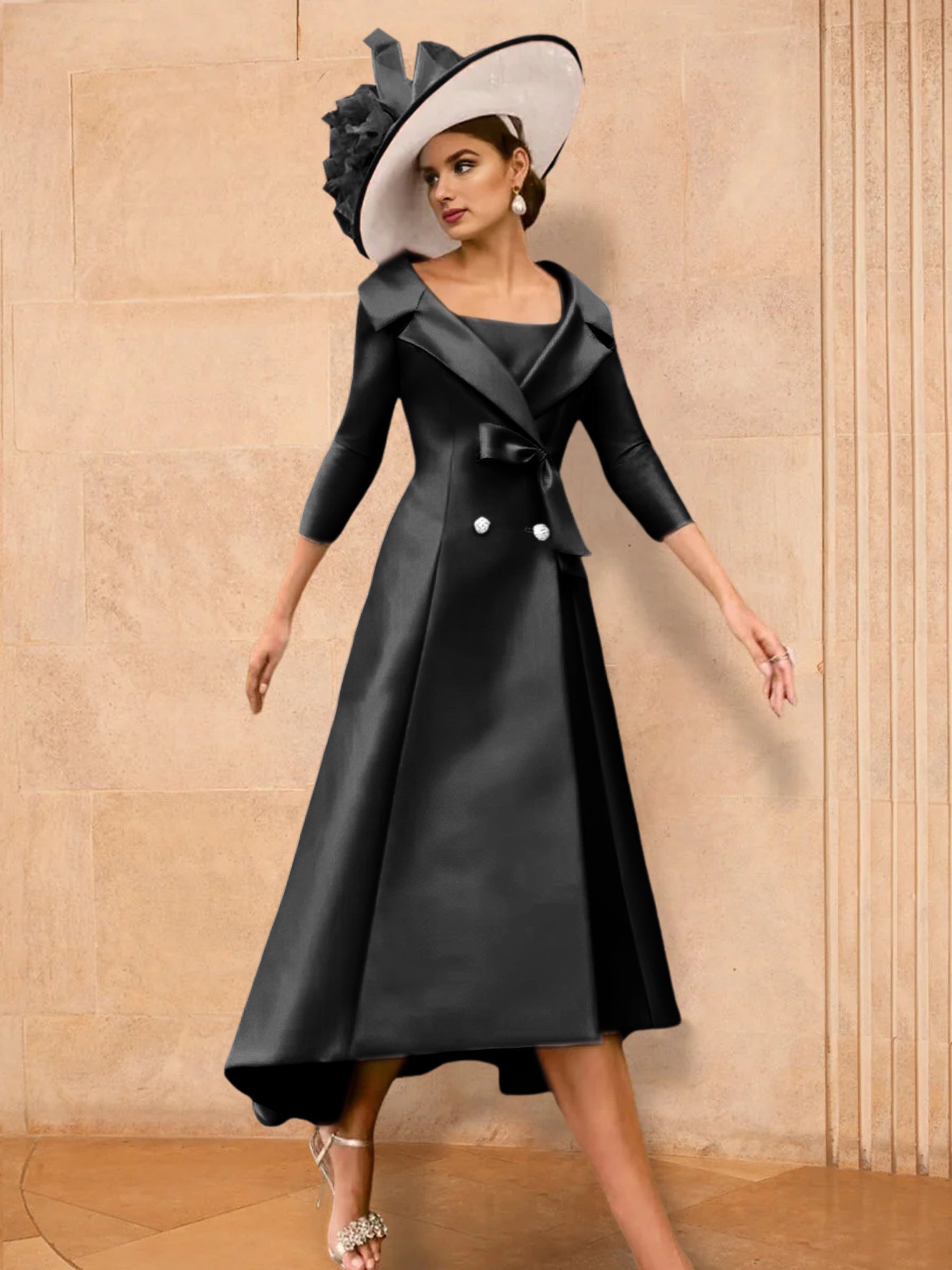 Long Sleeve A Line Gown for the Mother of the Bride with Bowknot