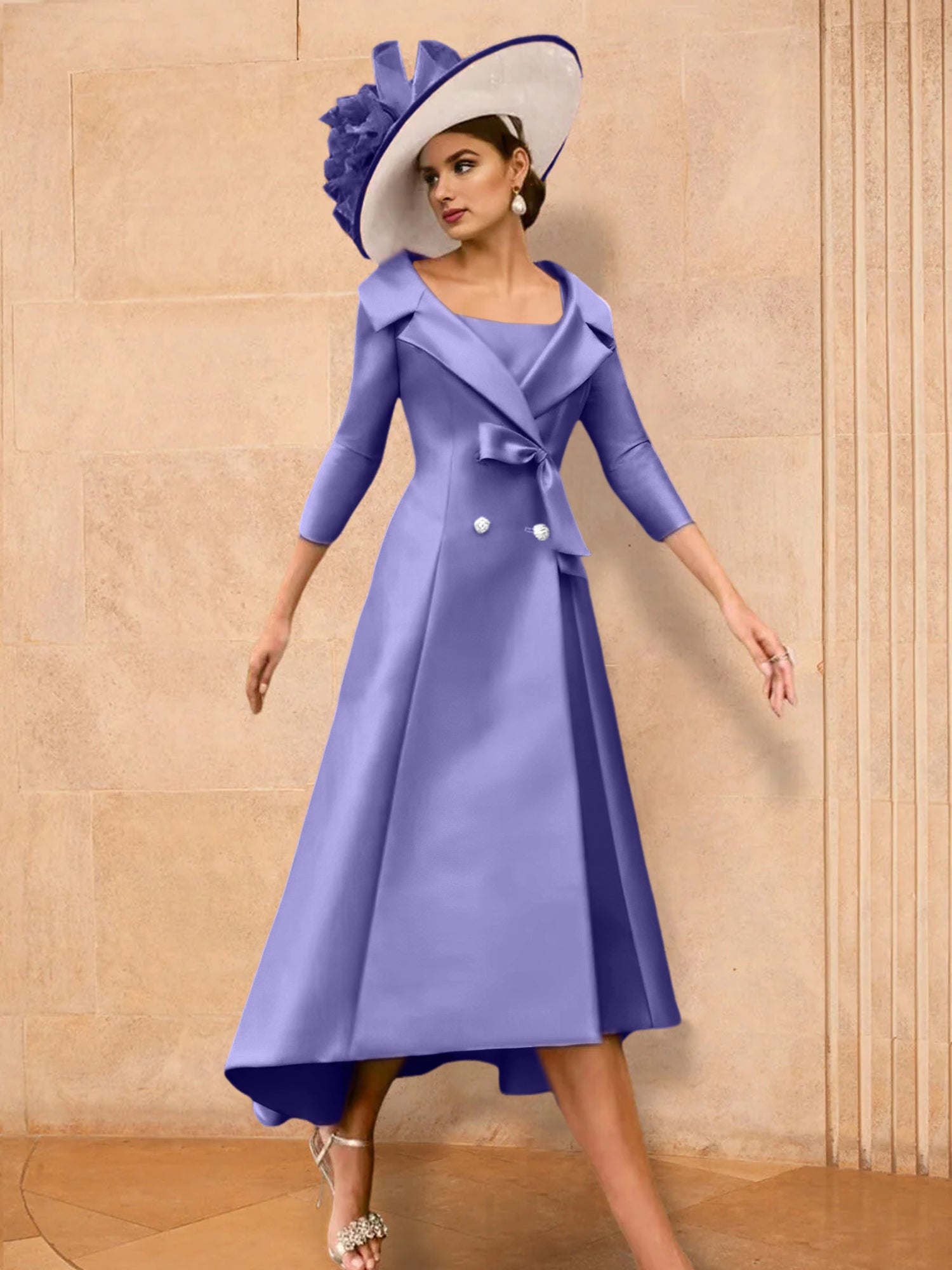 Long Sleeve A Line Gown for the Mother of the Bride with Bowknot