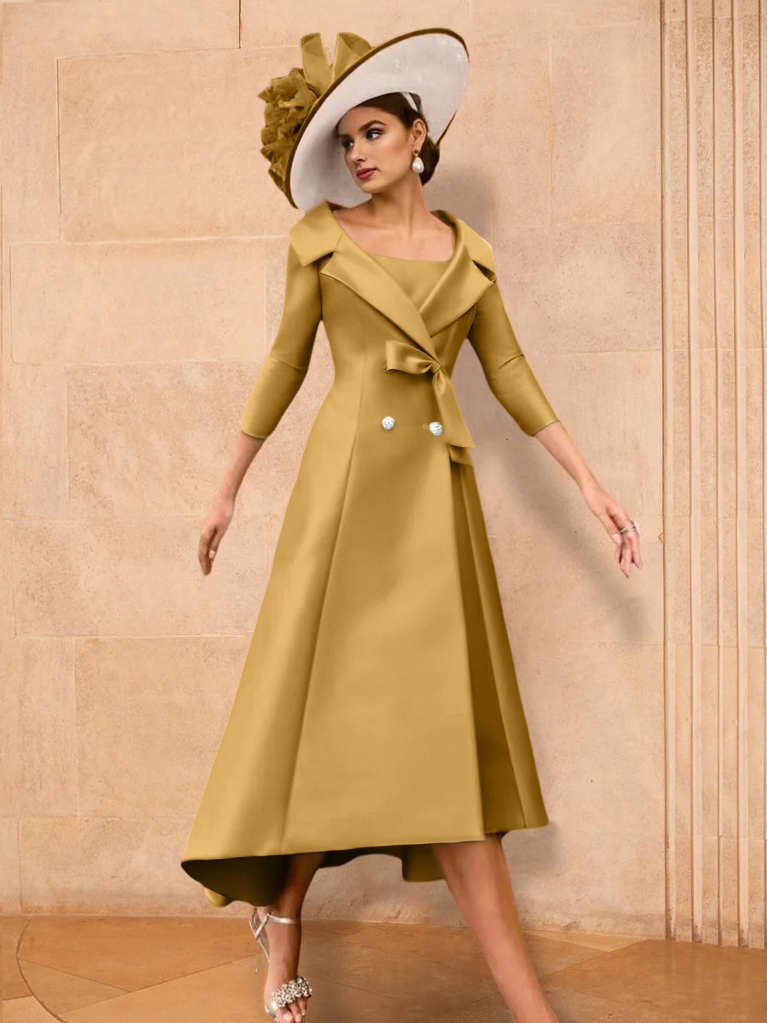 Long Sleeve A Line Gown for the Mother of the Bride with Bowknot