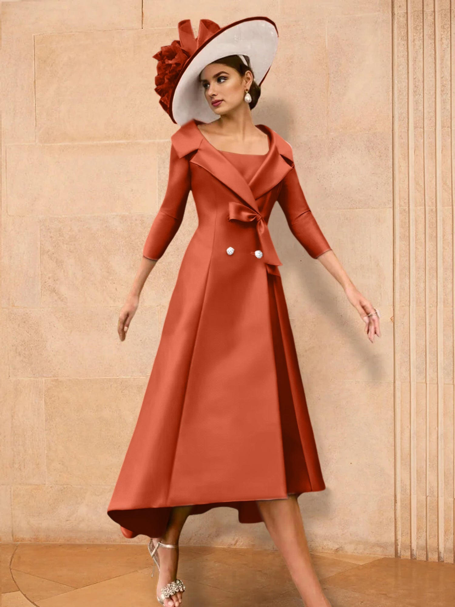 Long Sleeve A Line Gown for the Mother of the Bride with Bowknot