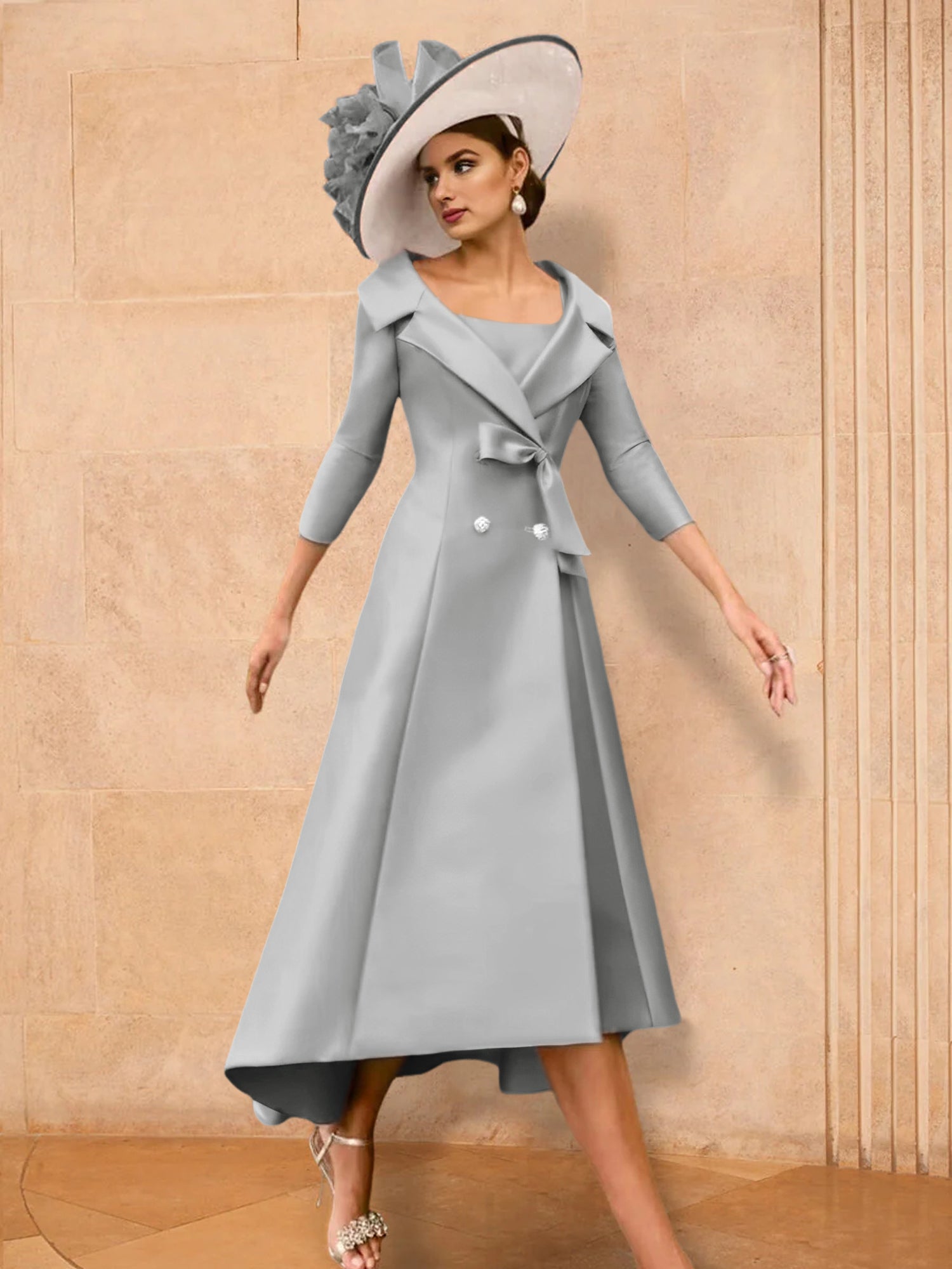 Long Sleeve A Line Gown for the Mother of the Bride with Bowknot