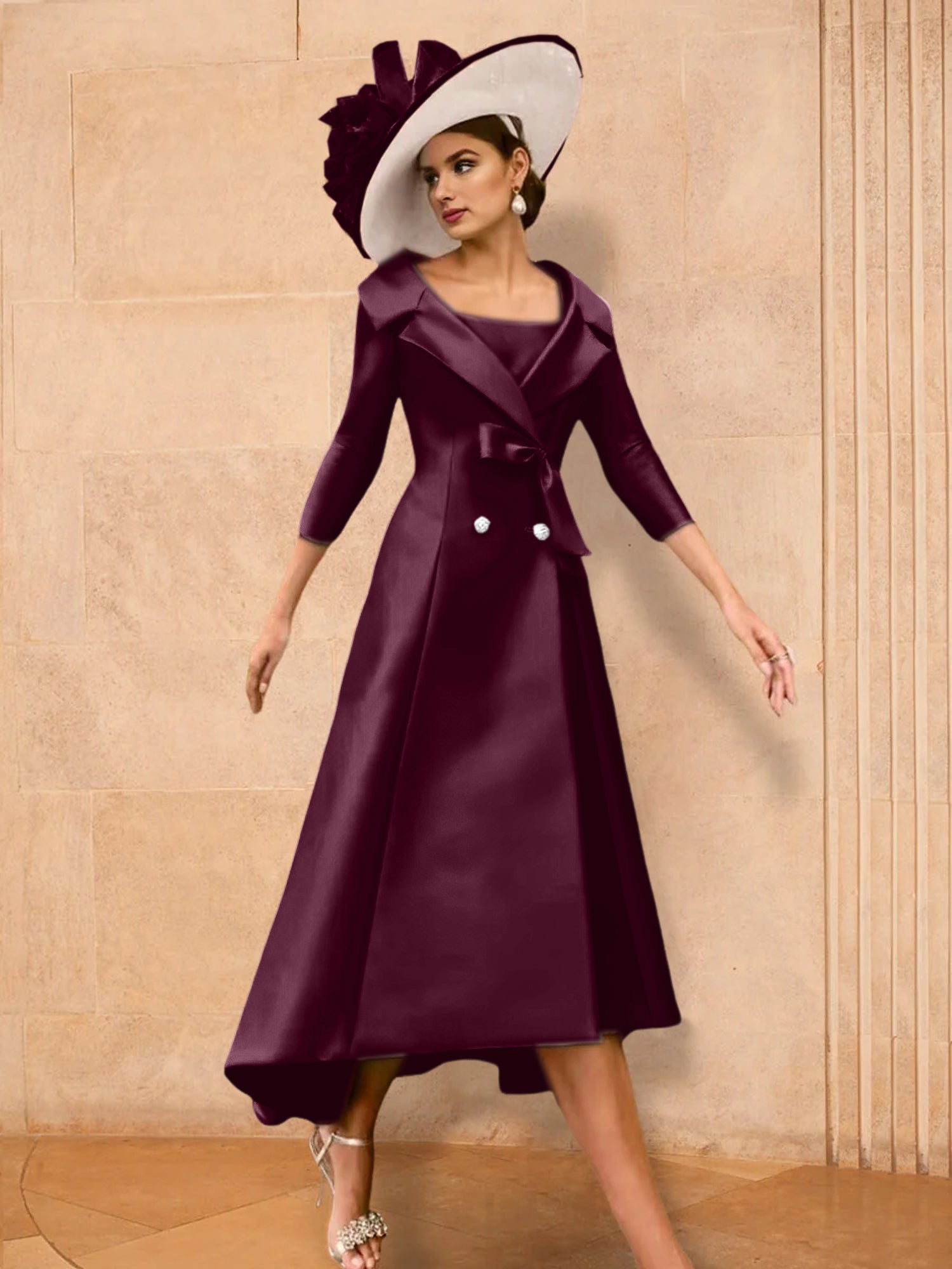 Long Sleeve A Line Gown for the Mother of the Bride with Bowknot