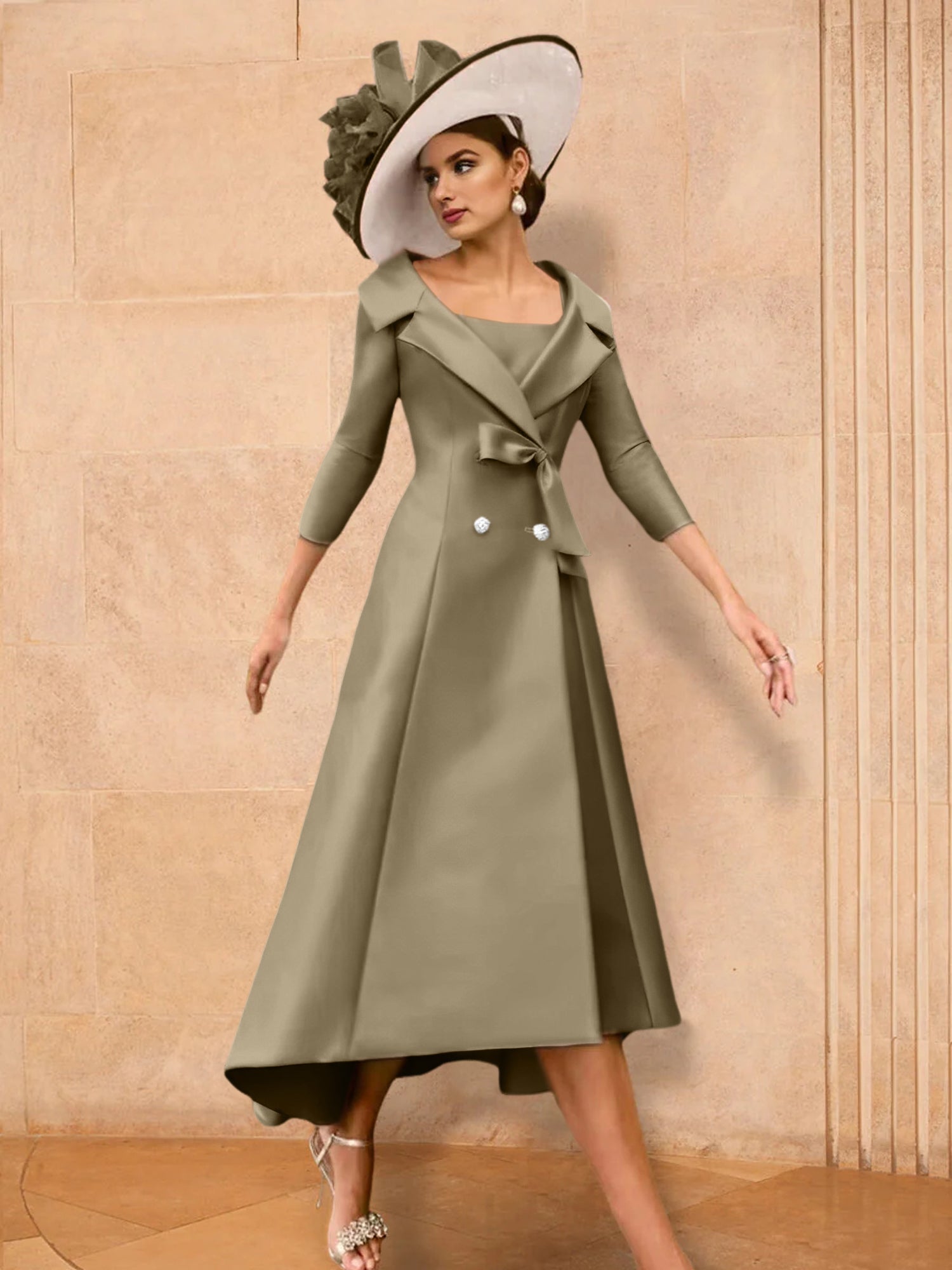 Long Sleeve A Line Gown for the Mother of the Bride with Bowknot