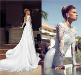 Long Sleeve Bridal Dresses Jewel Appliques Elegant Sheath Backless Satin Court Train Wedding Gowns