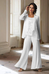 Long Sleeve Chiffon Pantsuit with Jacket for the Mother of the Bride