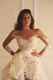 Long Sleeve Lace Short Bridal Gown with Detachable Train New Arrival Wedding Dress