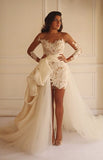Long Sleeve Lace Short Bridal Gown with Detachable Train New Arrival Wedding Dress