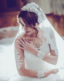 Long Sleeve Lace Wedding Dresses | Ball Gown Long Train See Through Back Bride Dress