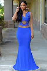 Long Sleeve Mermaid Evening Dress Sheer Tulle Lace Prom Dresses BA4324