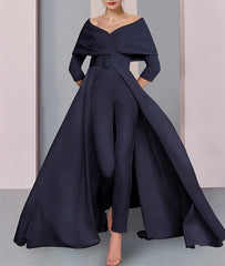 Long Sleeve Scoop Neck Pantsuit for the Mother of the Bride Featuring a Belt
