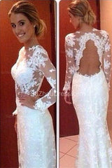Long Sleeve Sheath Lace Wedding Dresses Floor Length Simple Bridal Gowns
