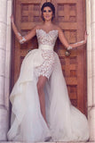 Long Sleeve Wedding Dress with Detachable Train Latest Short Lace Bridal Gown BA2363