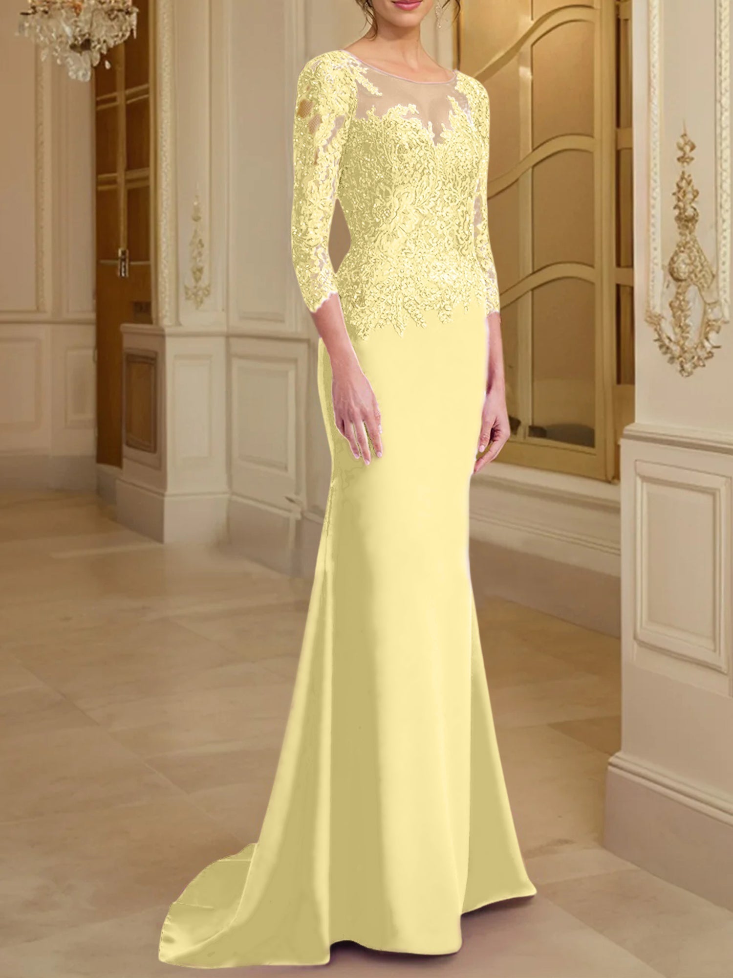 Long Sleeved Lace Mother of the Bride Dress in Trumpet Mermaid Silhouette