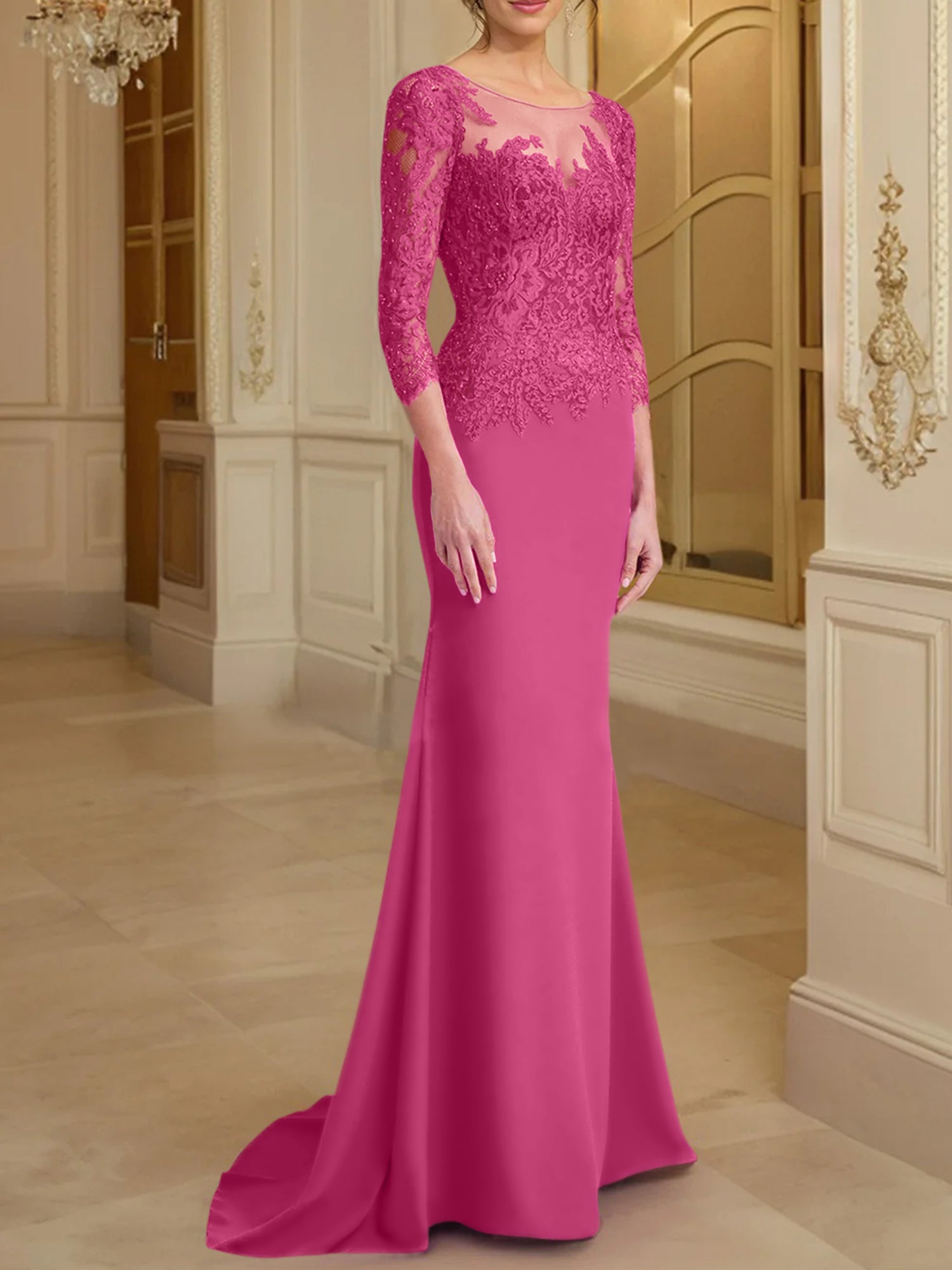 Long Sleeved Lace Mother of the Bride Dress in Trumpet Mermaid Silhouette