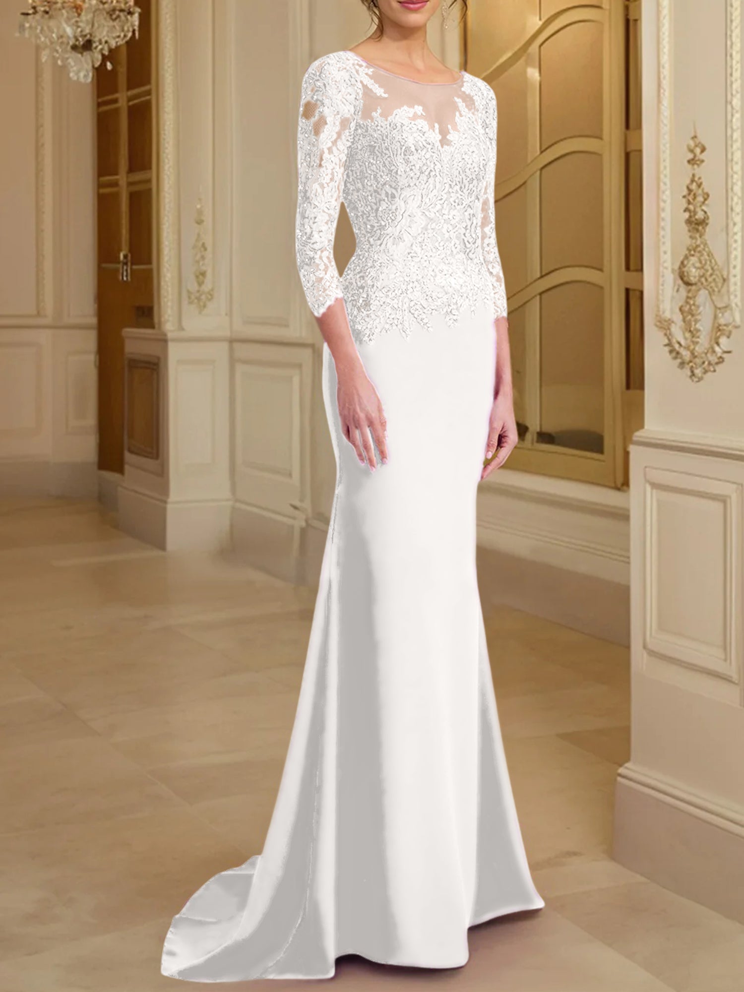 Long Sleeved Lace Mother of the Bride Dress in Trumpet Mermaid Silhouette