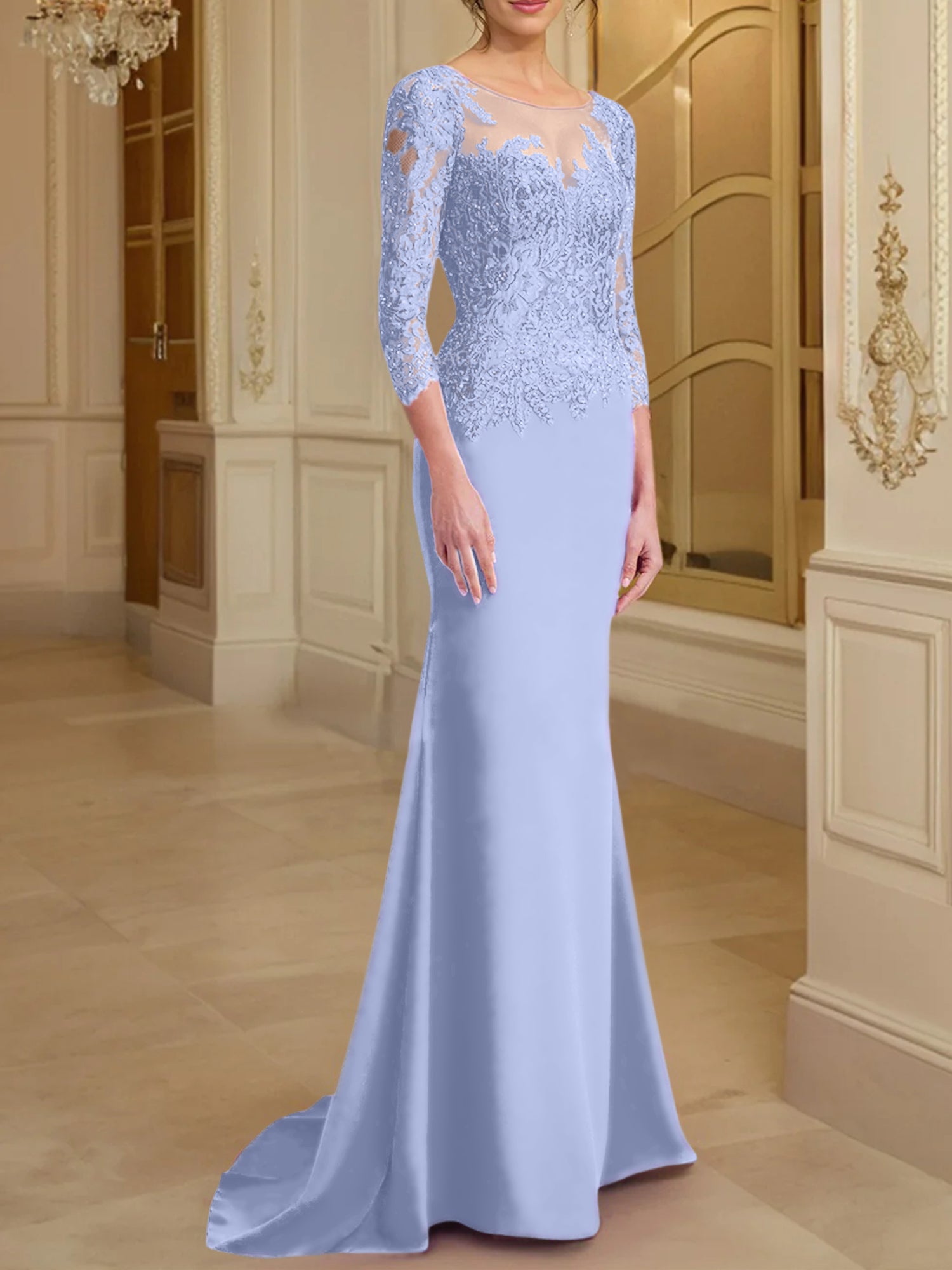 Long Sleeved Lace Mother of the Bride Dress in Trumpet Mermaid Silhouette