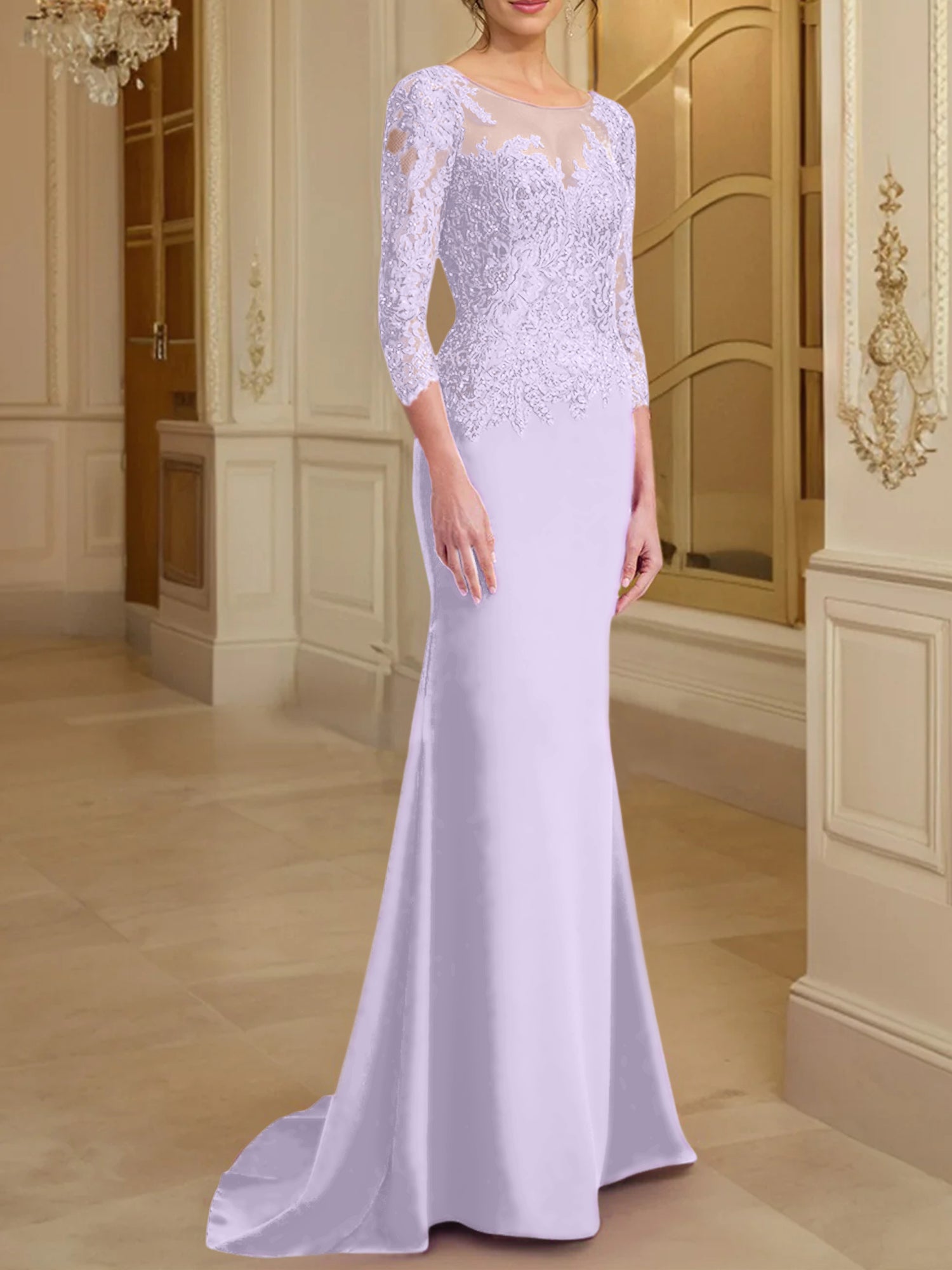 Long Sleeved Lace Mother of the Bride Dress in Trumpet Mermaid Silhouette