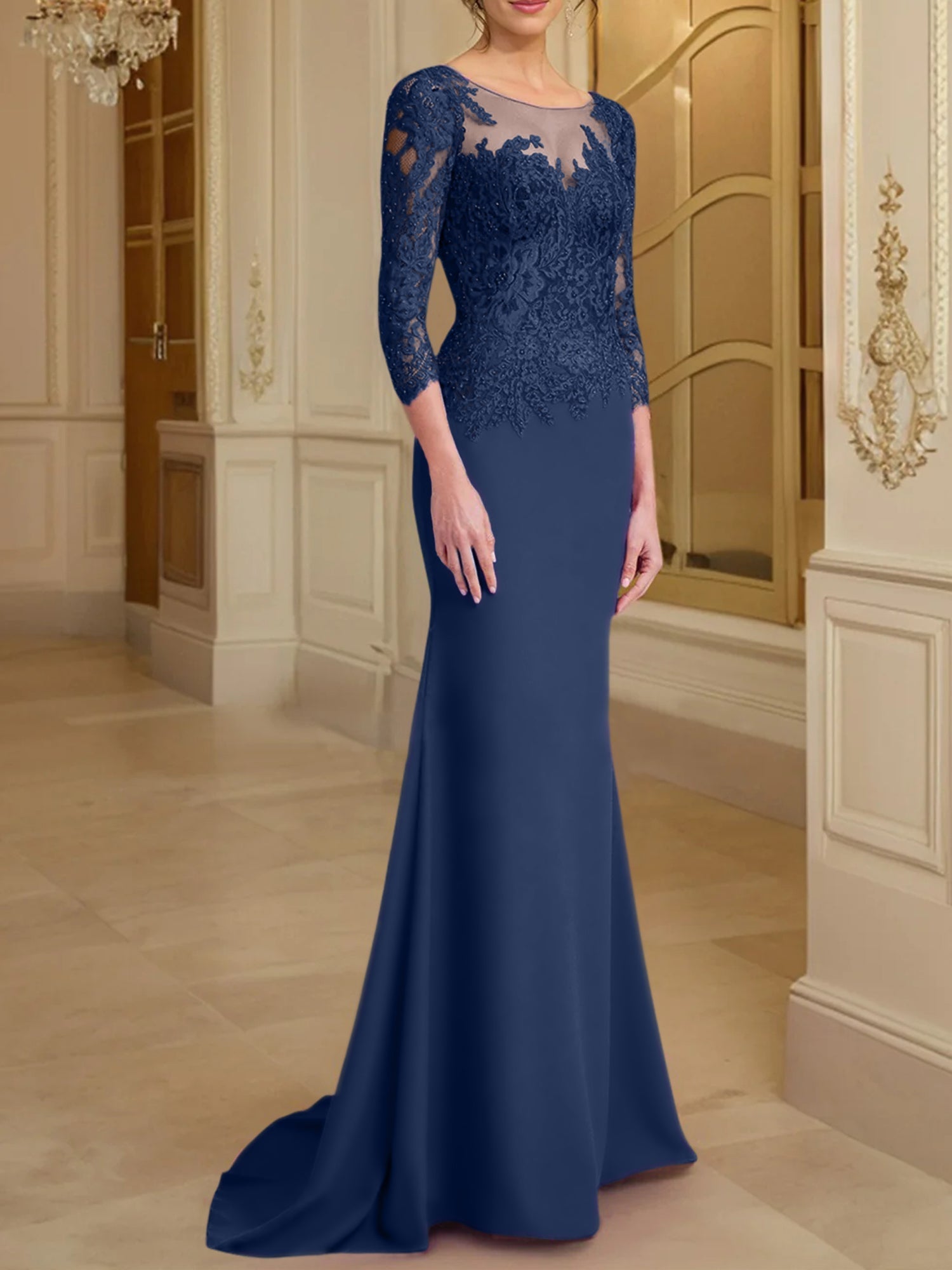 Long Sleeved Lace Mother of the Bride Dress in Trumpet Mermaid Silhouette
