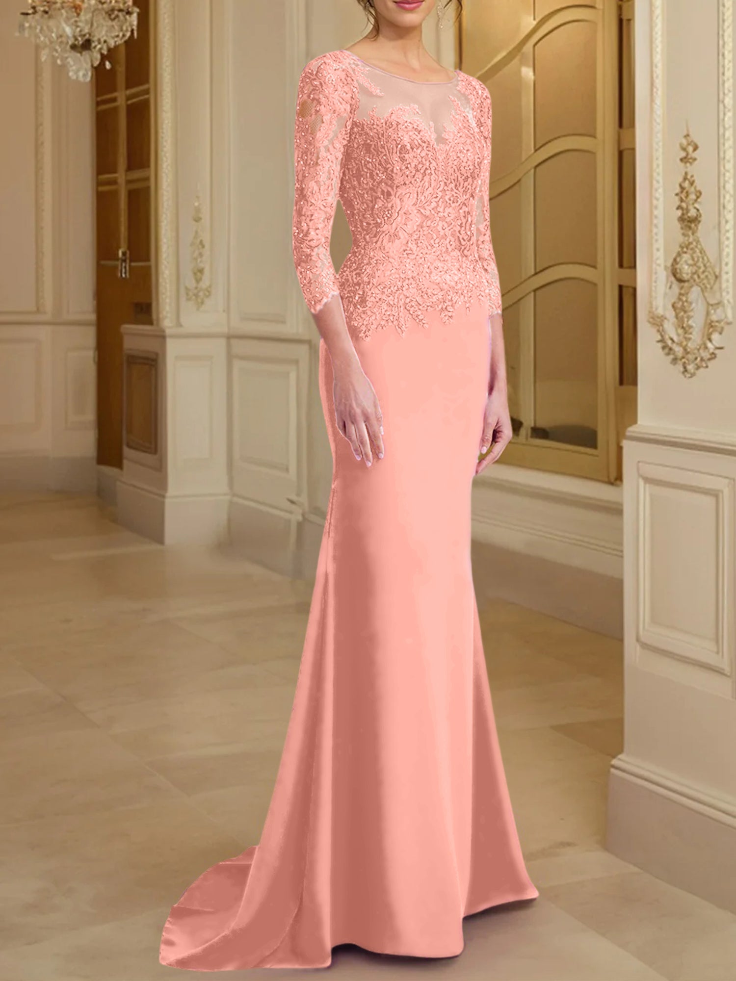 Long Sleeved Lace Mother of the Bride Dress in Trumpet Mermaid Silhouette